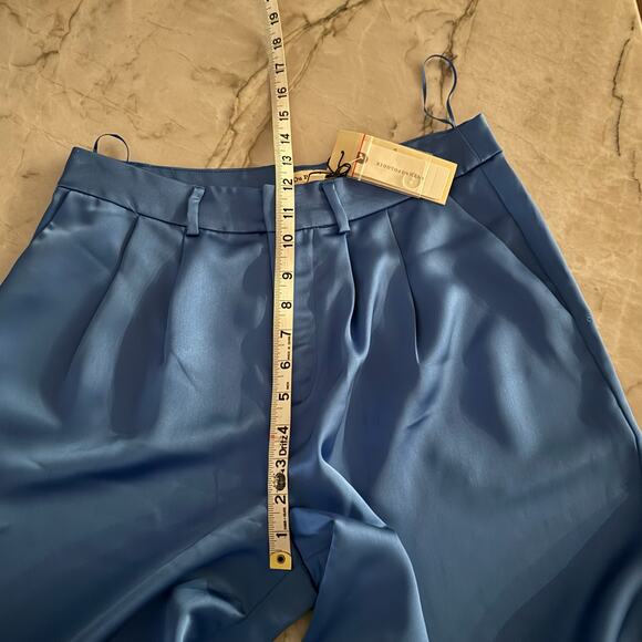 Anthropologie Du Paradis Pants Sz S Blue Satin High Waist Wide Leg Holiday NWT - Picture 8 of 9